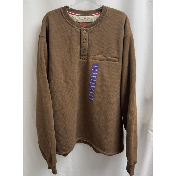 Coleman Men's Warm Sherpa Lined Henley Sweatshirt Size XXL Copper Heather Brown - Picture 1 of 10